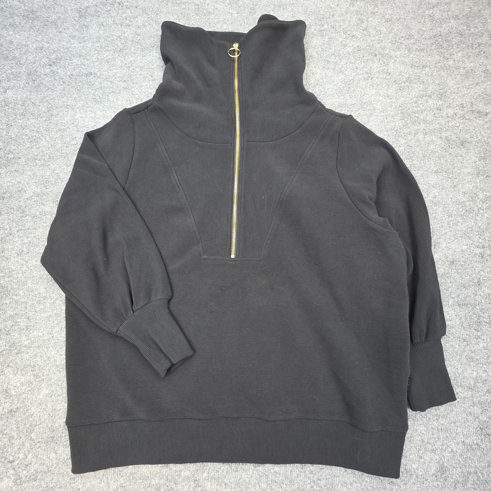 Anthropologie Varley Half Vine Zip Pullover Sweater Women's 1X Plus Black NWT